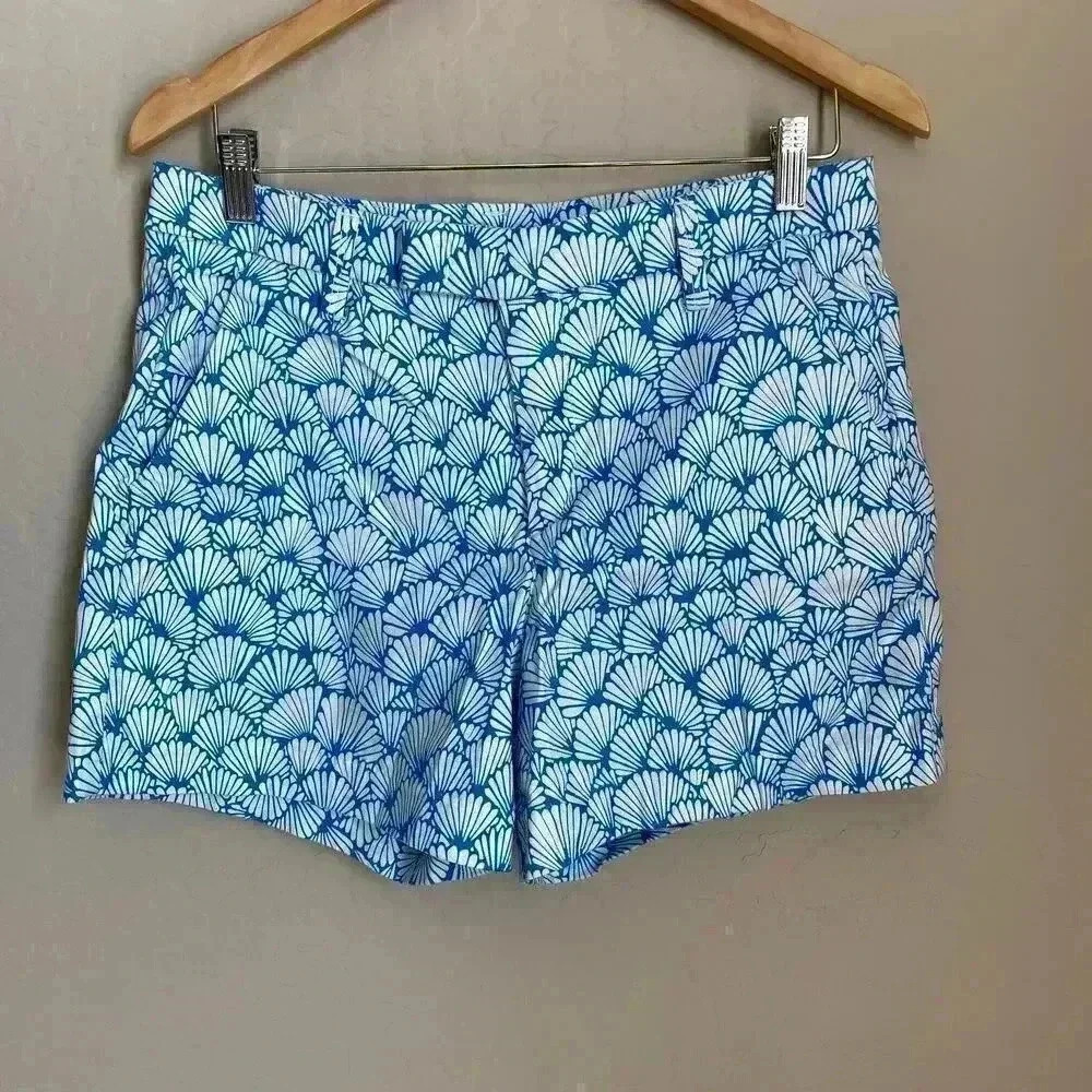 Level 99 Blue‎ Fin & White Print Cyndie Linen Tencel Shorts Size 30